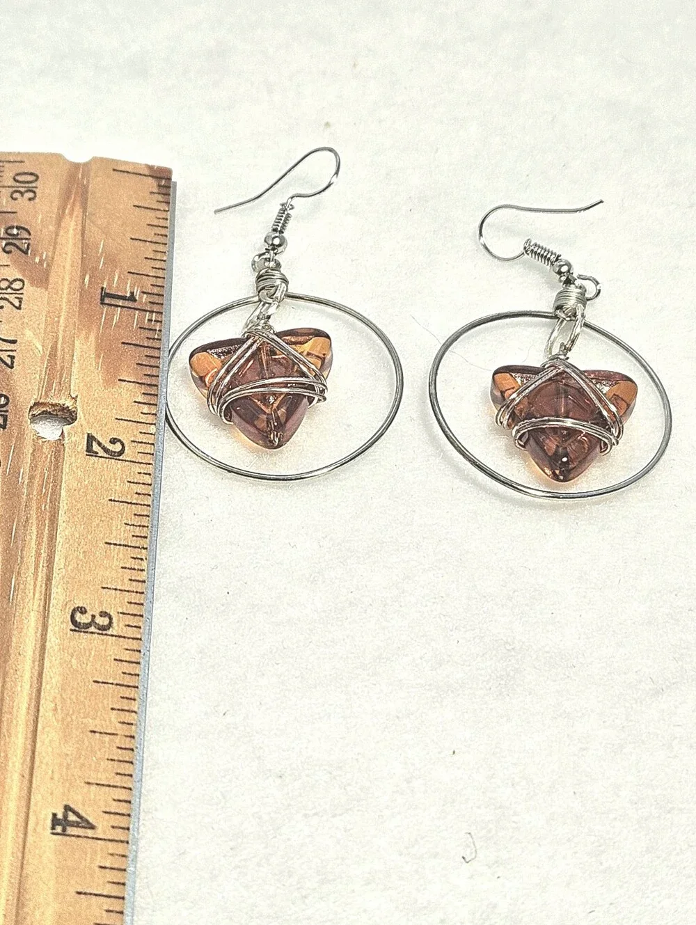 Boho Chic Handcrafted Wire-Wrapped Amber Glass Drop Earrings
